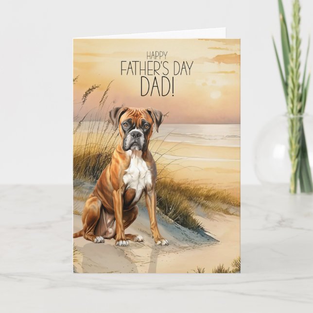 Cartão De Festividades Boxer Dog Sunset Beach Father's Day (Frente)