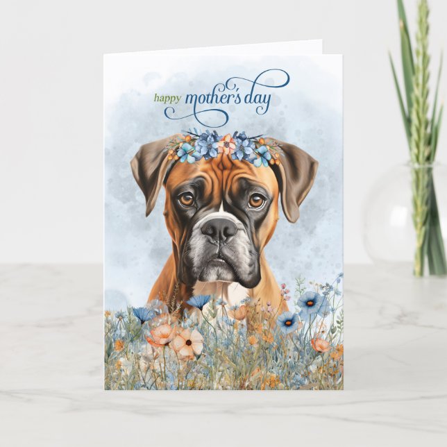 Cartão De Festividades Boxer Dog Wildflowers Mother's Day (Frente)