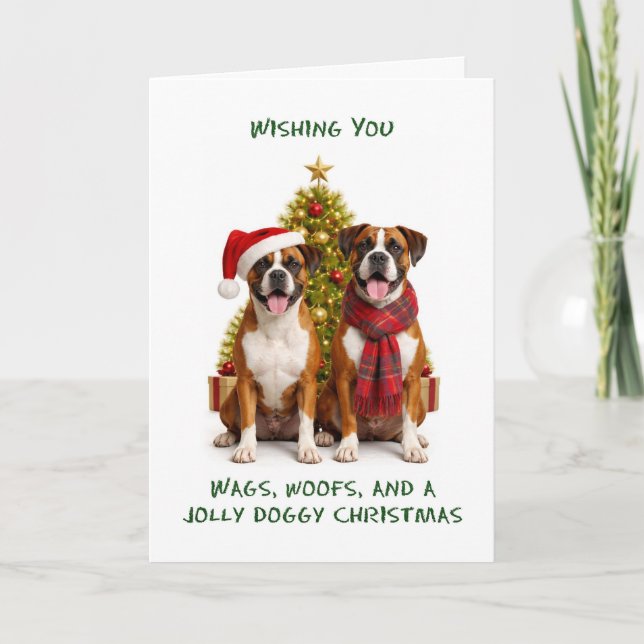 Cartão De Festividades Boxers Cães Natal (Frente)