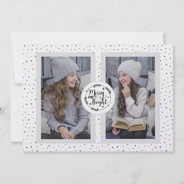 Cartão De Festividades Branca de Natal de Duas Fotografias Moderna e Boli (Frente)