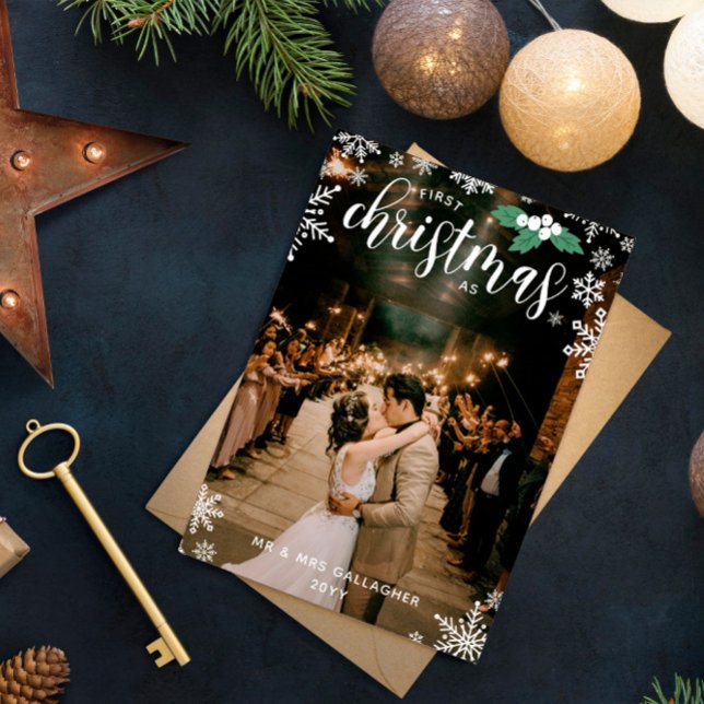 Cartão De Festividades Branca Holly Snowflakes 1 rua Foto de Casamento de (Criador carregado)