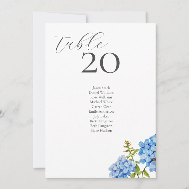 Cartão De Festividades Branca | Hydrangea Table Number & Seating Card (Frente)
