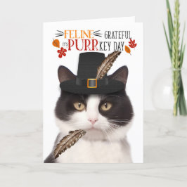 Cartão De Festividades Branca Negra Felina Grateful para PURRkey Day