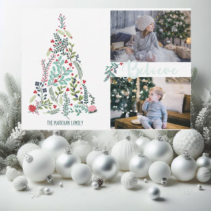 Cartão De Festividades Branches and Berries Believe Holiday Photo Card