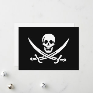 Cartão De Festividades Branco, Bandeira Pirata Calico Jack, Caveira e Cut
