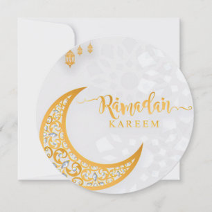 Cartão De Festividades Branco e Ouro do círculo Ramadan Kareem personaliz