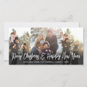 Cartão De Festividades Branco Escovado Script Natal & Ano Novo 2 Foto