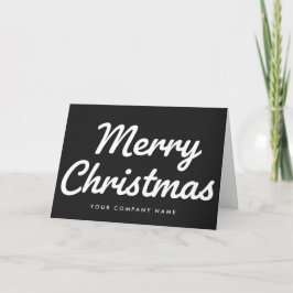 Cartão De Festividades Branco no Preto Retro Script Feliz Natal