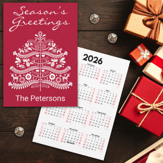 Cartão De Festividades Branco sobre o Calendário das Árvores de Natal Ver