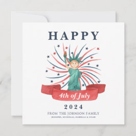 Cartão De Festividades Branco Vermelho e Azul, Patriótico, Cute, 4 de jul