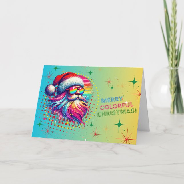 Cartão De Festividades Bright Colorful Santa Claus Christmas Card (Frente)
