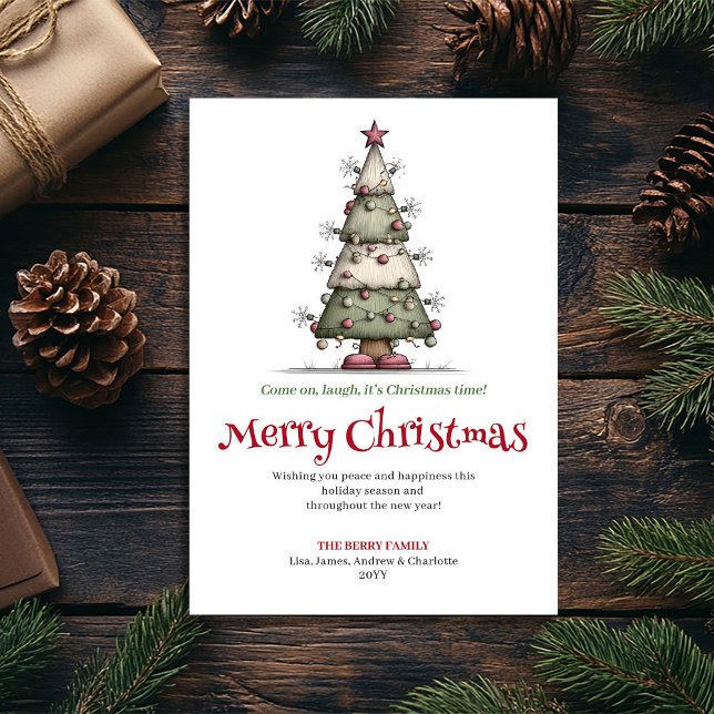 Cartão De Festividades Bright Whimsical Christmas Tree Watercolor Card (Bright Whimsical Christmas Tree Watercolor Card)