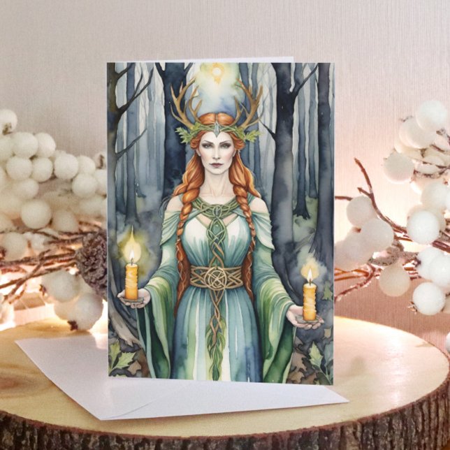 Cartão De Festividades Brigid Imbolc Candlemas Floresta Celta (Brigid Imbolc Candlemas Forest Celtic Wiccan Holiday Card)
