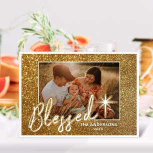 Cartão De Festividades Brilhante Faísca Glitter Abençoado Feliz Natal