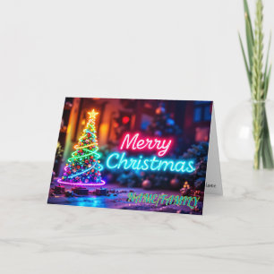 Cartão De Festividades Brilho da Árvore de Natal Neon
