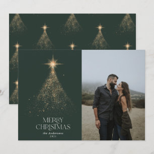 Cartão De Festividades Brilho dourado brilha verde foto moderna de Natal