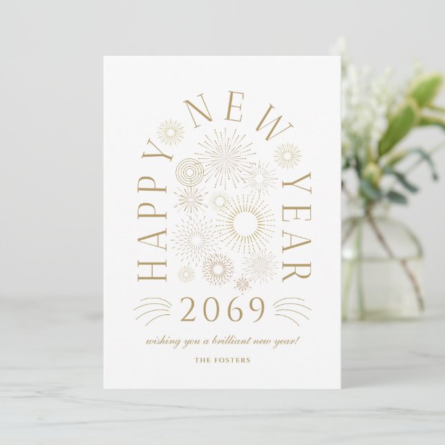 Cartão De Festividades Brilliant New Year Firework Business Greeting Card (Em pé/Frente)