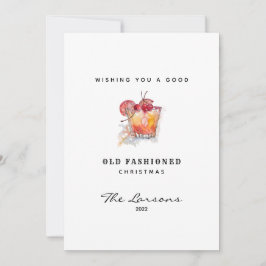 Cartão De Festividades Brincadeira Aquarela Velho Coquetel Fashiado Natal