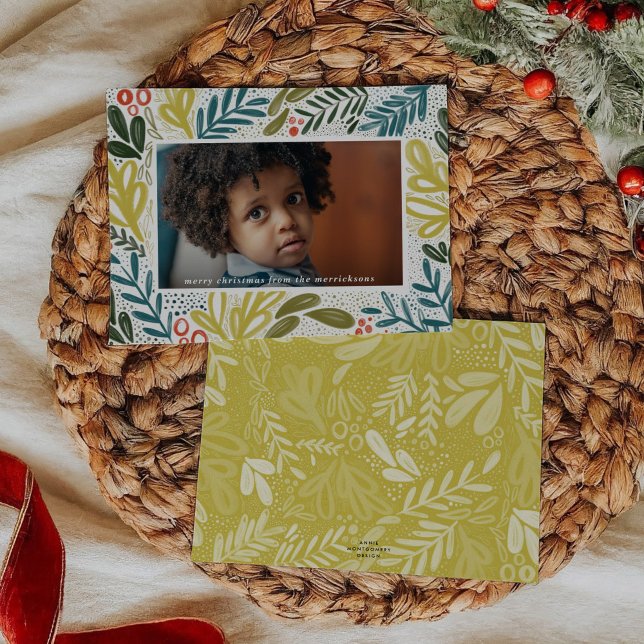 Cartão De Festividades Brincadeira | Foto Botânica Festiva (Bramble | Festive Botanical Photo Holiday Card)