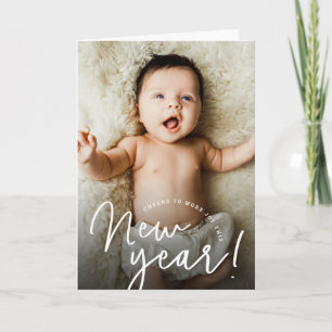 Cartão De Festividades Brinde a um ano novo alegre foto de bebê nasciment