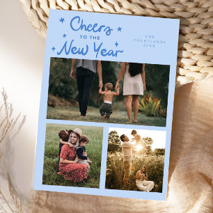 Cartão De Festividades Brinde ao Ano Novo Azul Gelado Multi Foto