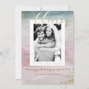 Cartão De Festividades BRINDE Ao Ano Novo Foto em Aquarela Glamourosa