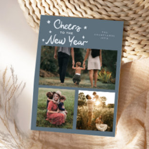 Cartão De Festividades Brinde ao Ano Novo Slate Azul Multi Foto