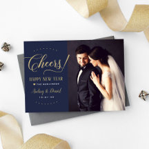 Brinde Dourado Azul Casal Recém-Casados Foto Ano N