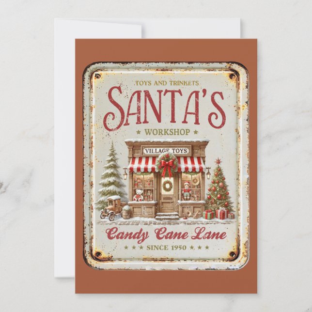 Cartão De Festividades Brinquedos da aldeia de Santas, muito rústicos, 19 (Frente)