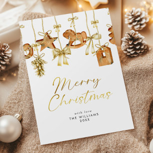Cartão De Festividades Brinquedos de Natal com Script Dourado Moderno