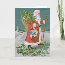 Cartão De Festividades Brinquedos de Natal Santa Claus Holly