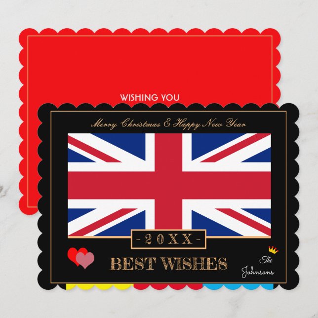 Cartão De Festividades British Flag & Feliz ano novo/Best Wish Card Reino (Frente/Verso)