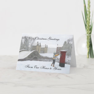 Cartão De Festividades British Post Box Winter Village Christmas Card