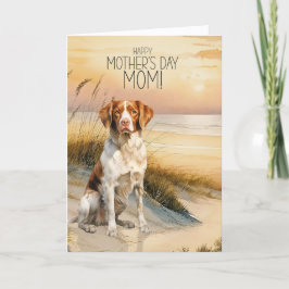 Cartão De Festividades Brittany Spaniel Dog Sunset Beach Mother's Day