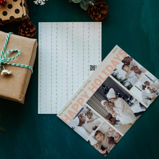 Cartão De Festividades Brold Modern Coral Cinco Fotos Feliz (Criador carregado)