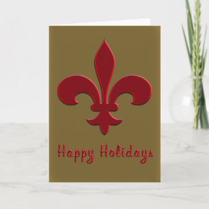 Cartão De Festividades Bronze and Deep Red Fleur de Lis Holiday Cards