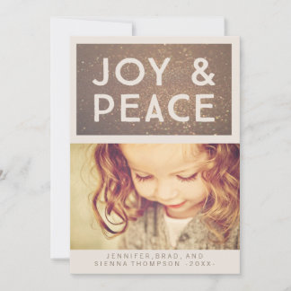 Cartão De Festividades Bronze Glitter Joy & Peace Foto de Natal Flat