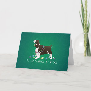 Cartão De Festividades Brown Springer Spaniel Dog Feliz Naughty Dog