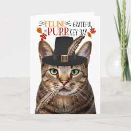 Cartão De Festividades Brown Tabby Cat Feline Grateful para PURRkey Day