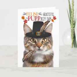 Cartão De Festividades Brown Tabby Cat Feline Grateful para PURRkey Day