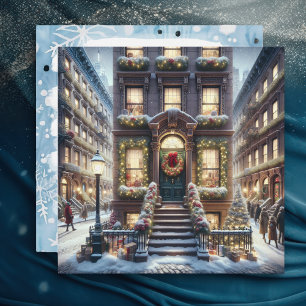 Cartão De Festividades Brownstone da Cidade no Natal Personalizado