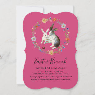 Cartão De Festividades Brunch de Páscoa Boho Coelhos Aquarela Flores Silv