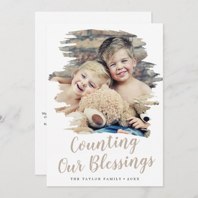 Cartão De Festividades Bruted Tan Contando Nossas Bênçãos Ano Em Revisão (Frente/Verso)