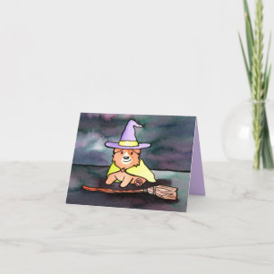 Cartão De Festividades Bruxa Bonita de Corgi em Aquarela