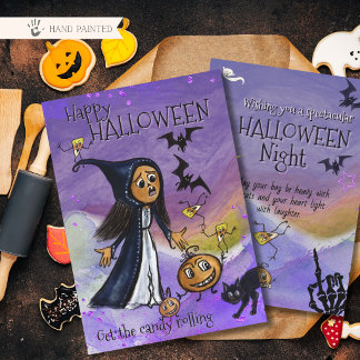 Cartão De Festividades Bruxa Caprichosa, Abóbora e Milho Doce de Hallowee