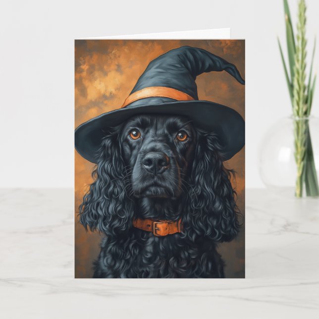 Cartão De Festividades Bruxa Cocker de Halloween (Frente)
