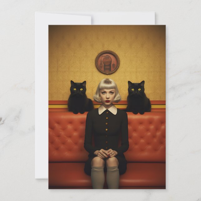 Cartão De Festividades Bruxa com gatos pretos (Frente)