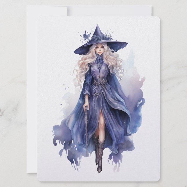 Cartão De Festividades Bruxa de Aquarela [3] (Frente)