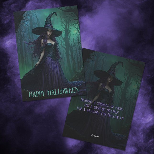 Cartão De Festividades Bruxa de Halloween Wicked em Roxo e Negro (Criador carregado)
