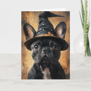 Cartão De Festividades Bruxa do Bulldog Francês no Halloween